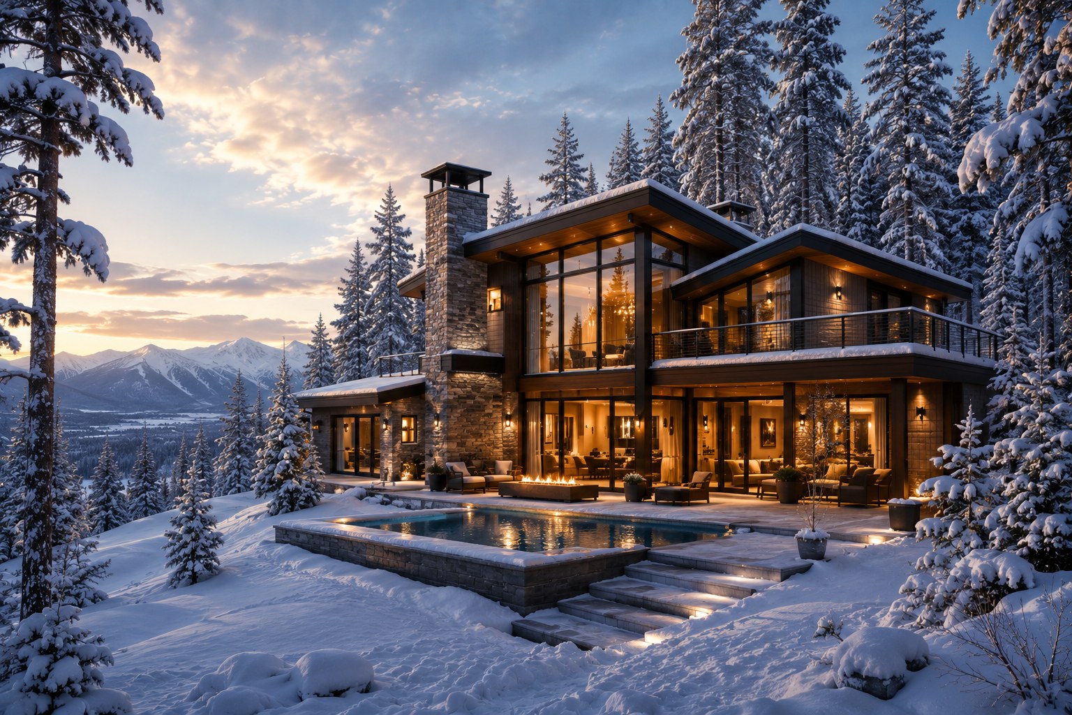 Alpine chalet in winter