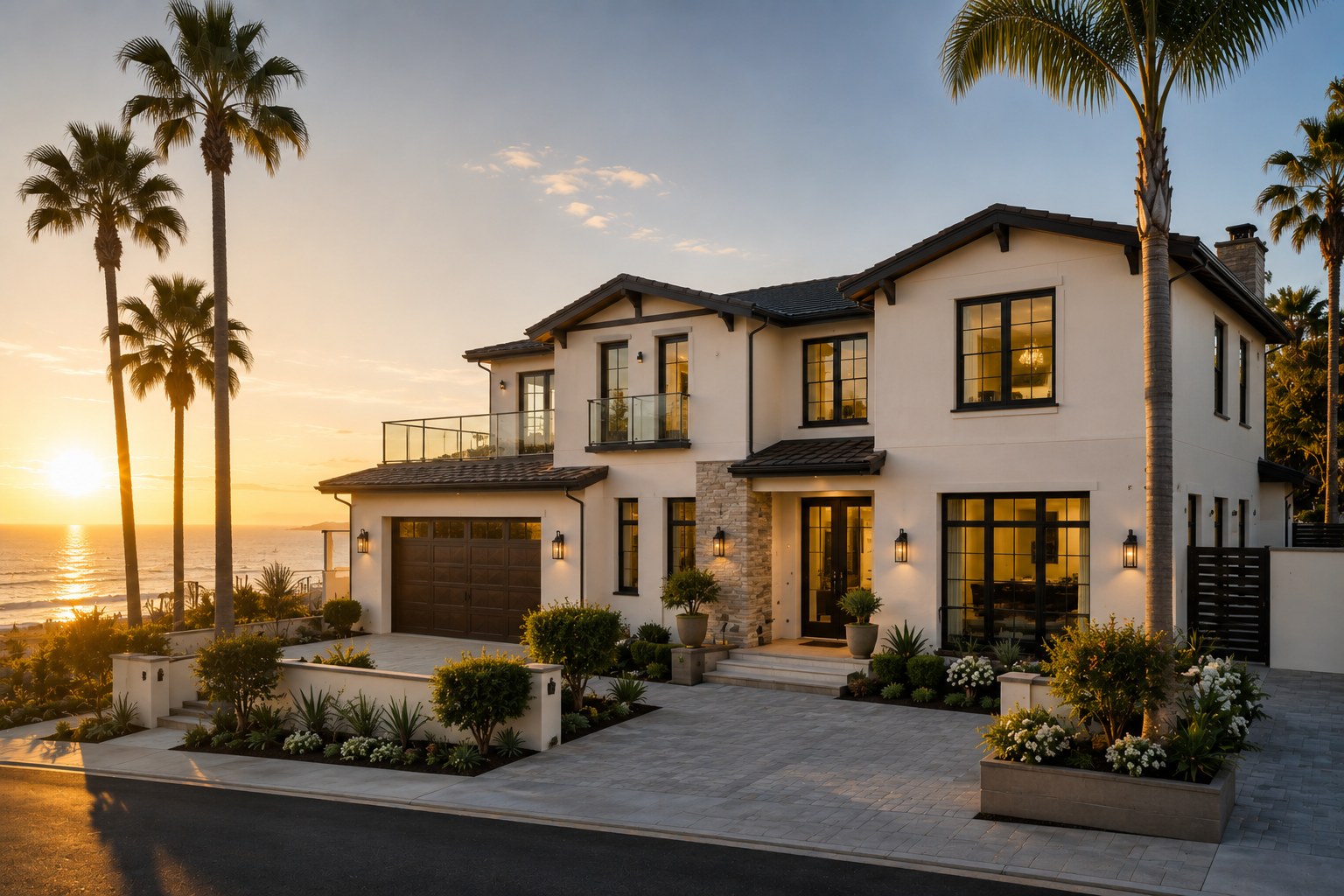 Coastal shingle home in spring